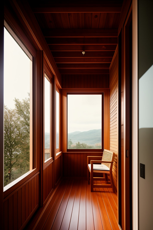 Отделка балкона темным деревом