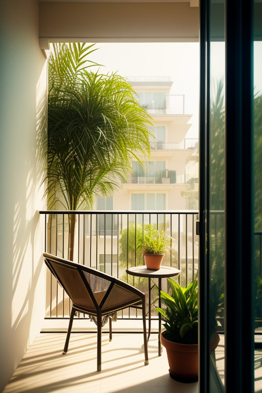 Открытый балкон со стулом и маленьким столиком