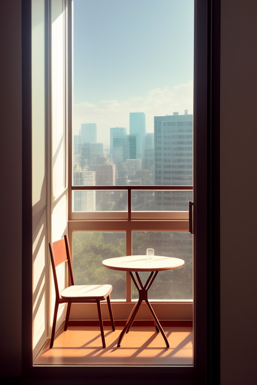 Застекленный балкон со стулом и маленьким круглым столиком