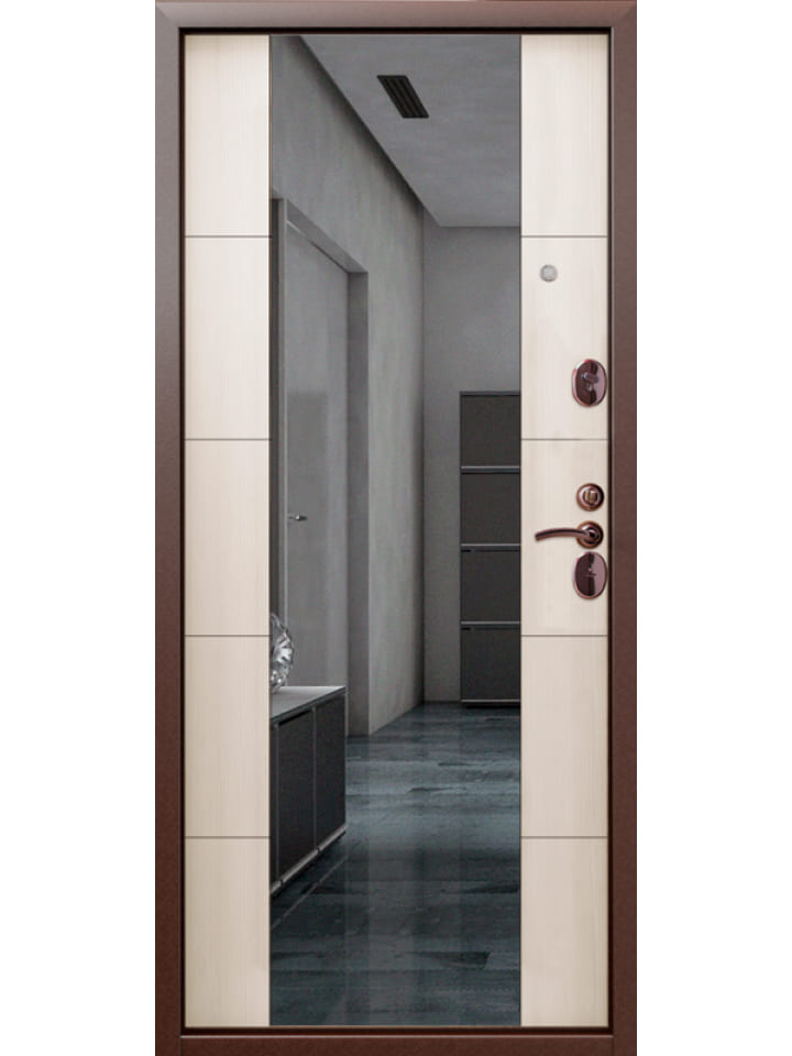 Дверь входная в квартиру трехконтурная Страж 3К Зеркало меланж светлый. Вид изнутри