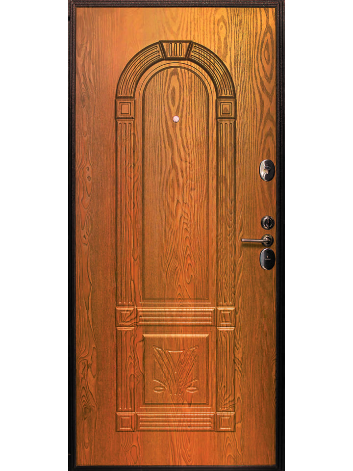 Дверь входная в квартиру трехконтурная Страж 3К 3Д Миланский орех. Вид изнутри