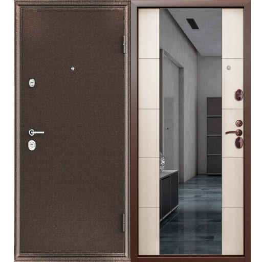 Дверь входная в квартиру трехконтурная Страж 3К Зеркало меланж светлый